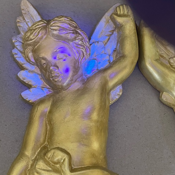Cherubs MCM 1968 vintage Miller Studio inc chalk-ware wings Fluoresce black lt - Picture 10 of 11
